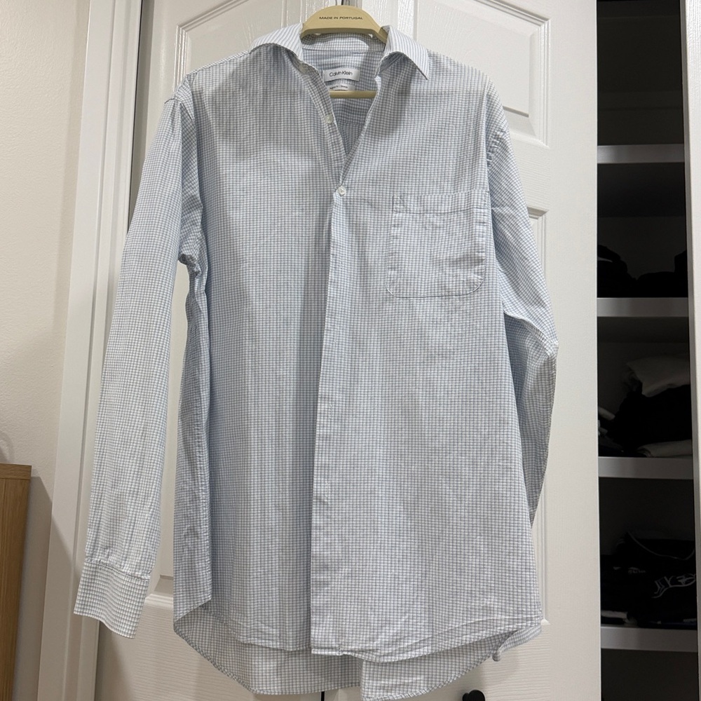 Calvin Klein Blue and White Checkered Shirt